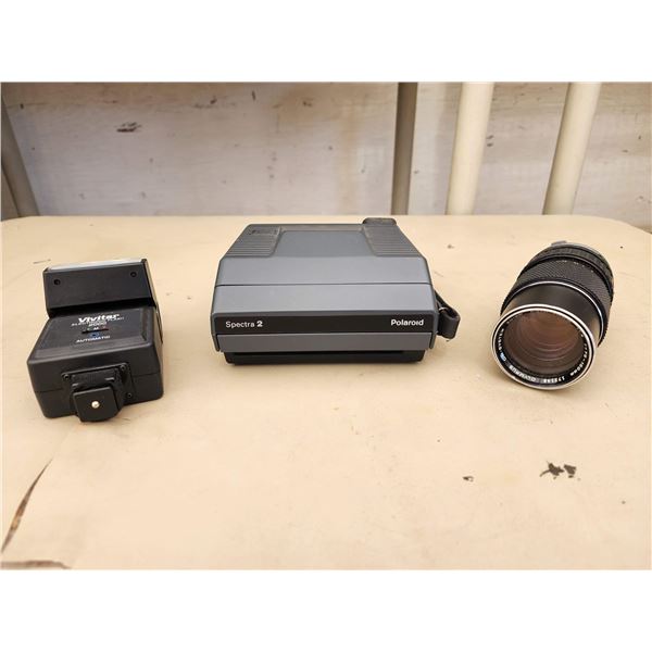436 -- POLAROID SPECTRA 2 WITH VIVITAR FLASH AND OLYMPUS AUTO ZOOM LENS