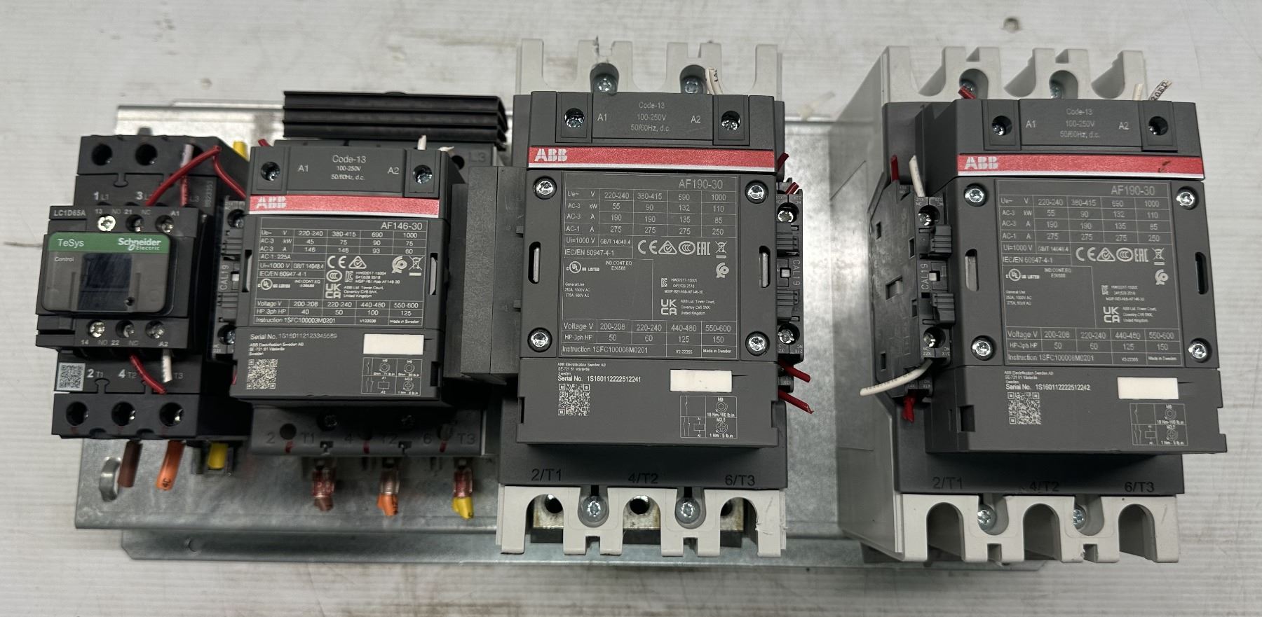 Old Electrical Rack Contactor Electrical Rack w (4) Contactors #LC1D65A / #AF146-30 w/ 2- #AF190-30