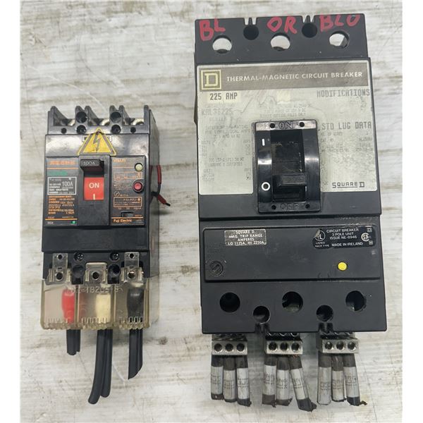 Lot of (2) Circuit Breakers 1-Fuji #EG103B & 1-Square D #KAL36225