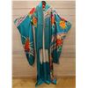 Image 1 : Blue & Orange Japanese Kimono w/ Floral Design  Women's One Size