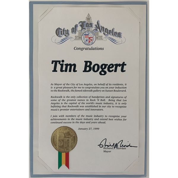 Vanilla Fudge founder Tim Bogert Rockwalk induction certificate