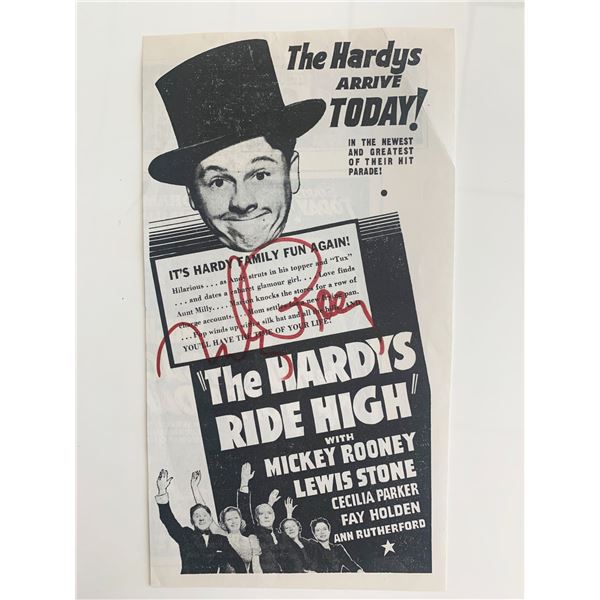 Mickey Rooney Signed The Hardys Ride High (1939) Movie Advertisement