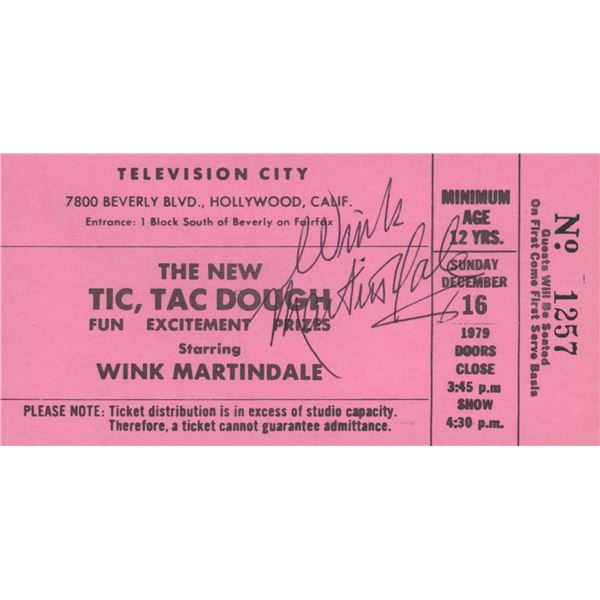 Wink Martindale signed Tic, Tac Dough admission ticket