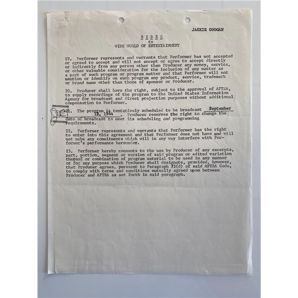 The Addams family Jackie Coogan signed contract