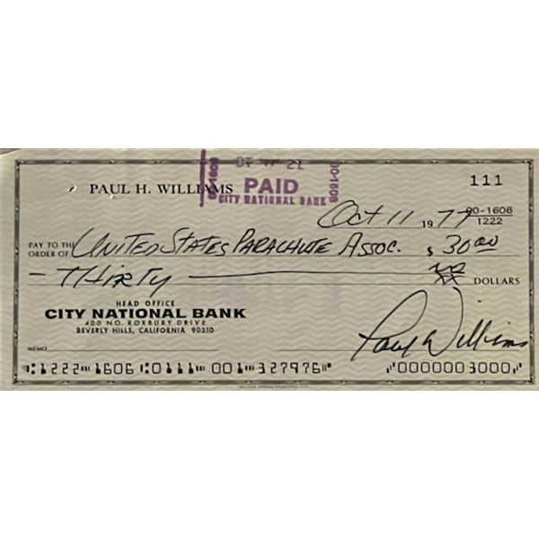 Paul Williams signed 1977 check