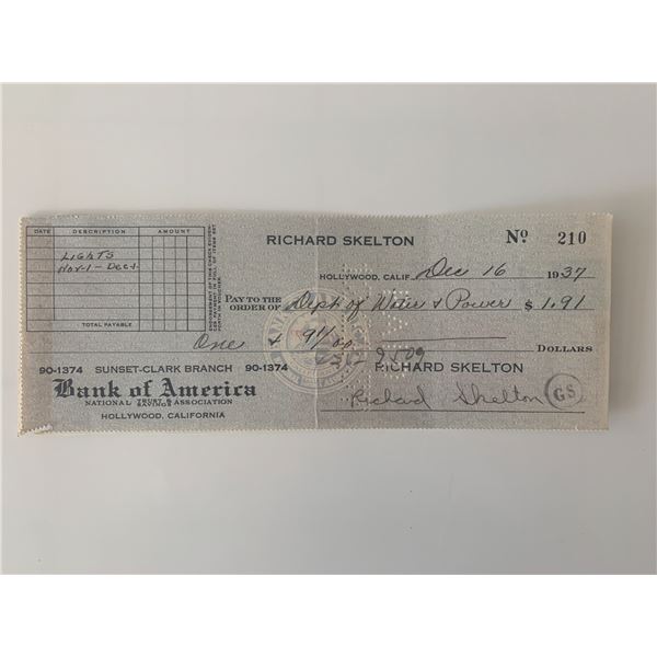 Red Skelton signed check