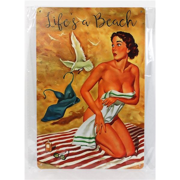 NEW VINTAGE STYLE ART LIFE IS A BEACH METAL SIGN