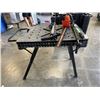 Image 1 : FOLDING WORKBENCH WITH ELECTRIC HEDGE TRIMMER, BIKE PUMP AND HAND RAKE