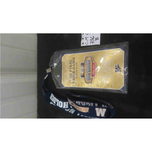 Winnipeg Blue Bombers Final Home Game Ticket & Lanyard 