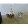 Image 2 : Art Glass, Decanter with 3 Glasses, Tray, Oil Burner,Honey Pot &