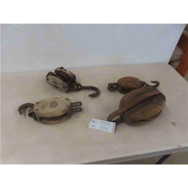 4 Wood Pulleys
