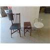 Image 1 : Old Wood Chair, Stool & Vanity Stool