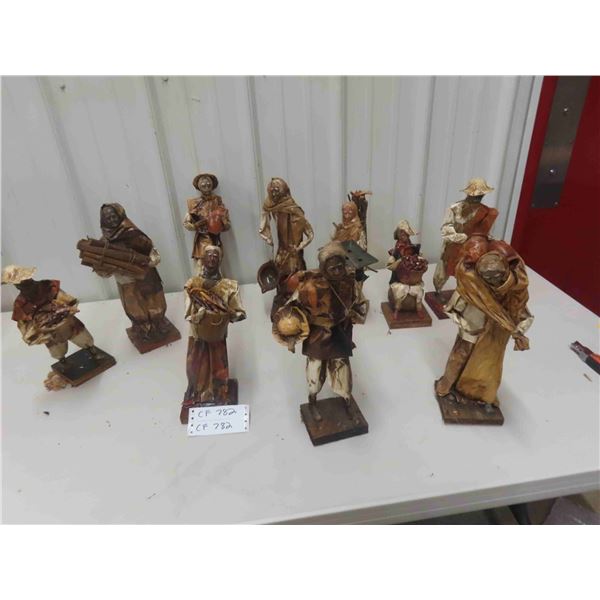 10 Paper Mache Tropical Figurines 