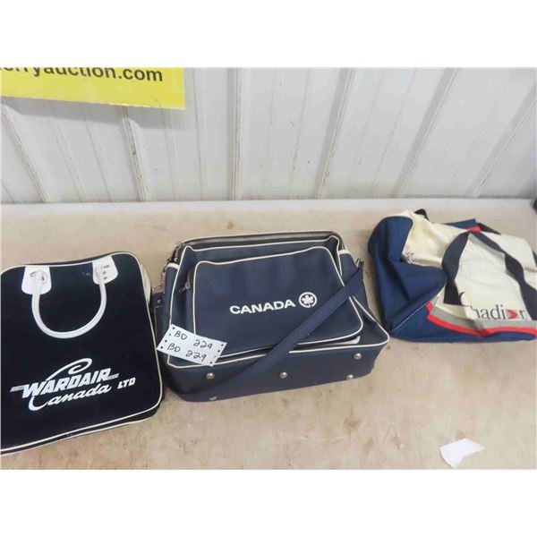 3 Vintage Airline Flight Crew Bags : Air Canada, Wardair, 