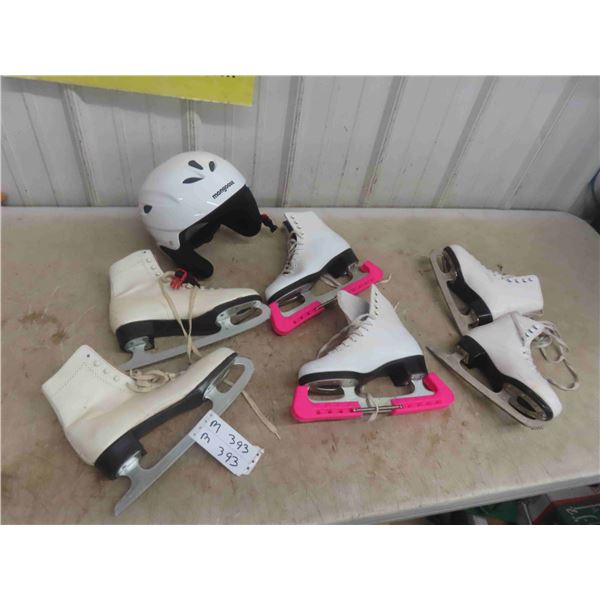 3 Pairs of Figure Skates & Helmet 