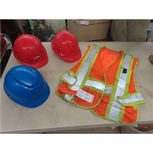 3 Hard Hats, Safety Vest 