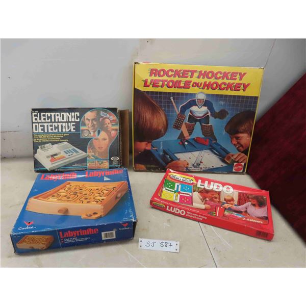 4 Board Games: Electronic Detective , Rockey Hockey, 