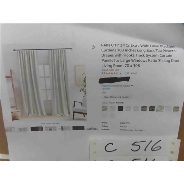 RAIN CITY 2 PCs Extra Wide Linen Blackout Curtains 108