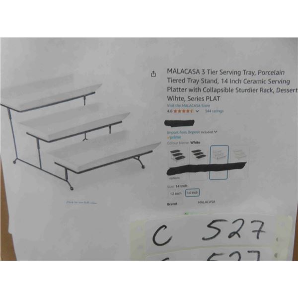 MALACASA 3 Tier Serving Tray, Porcelain Tiered Tray Stand, 14