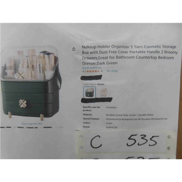 Makeup Holder Organizer 3 Tiers Cosmetic Storage Box with Dust 