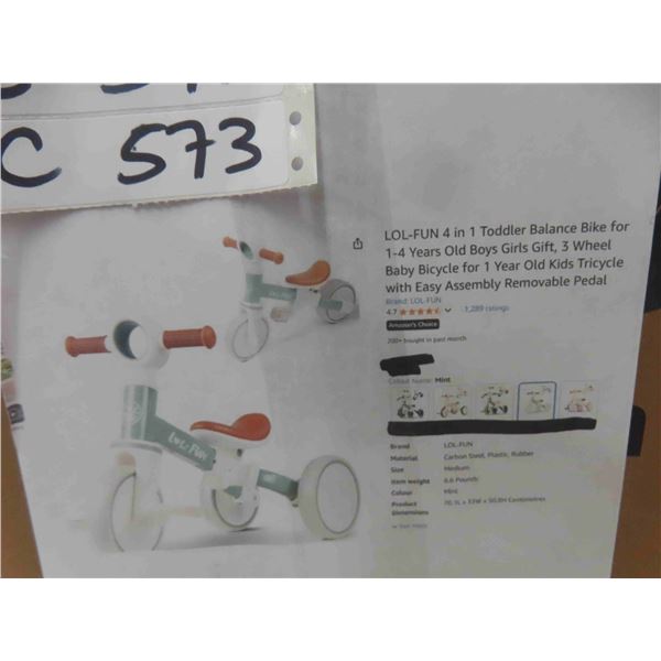 LOL-FUN 4 in 1 Toddler Balance Bike for 1-4 Years Old Boys Girls 