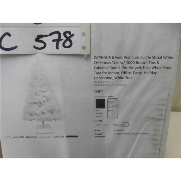 CAPHAUS 6 Feet Premium Full Artificial White Christmas Tree w/ 
