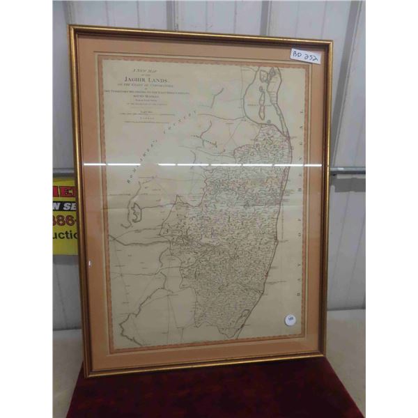 Antique Professionally Framed Map of Jaghir Lands on the 