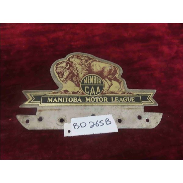 Rare! Vintage Manitoba License Plate Topper. CAA Member 