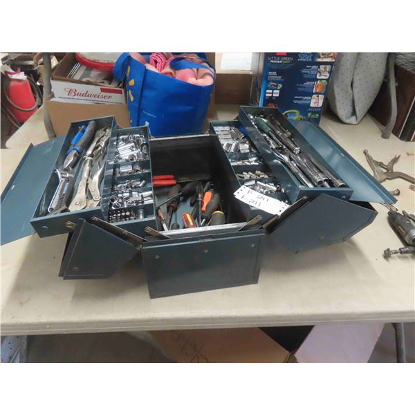 Metal Tool Box Full of 1/4'', 3/8'' + 1/2'' Socket Sets, Air 