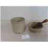 Image 1 : 1 Gallon Stoneware Crock, Mixing Bowl, Wood Mixer 