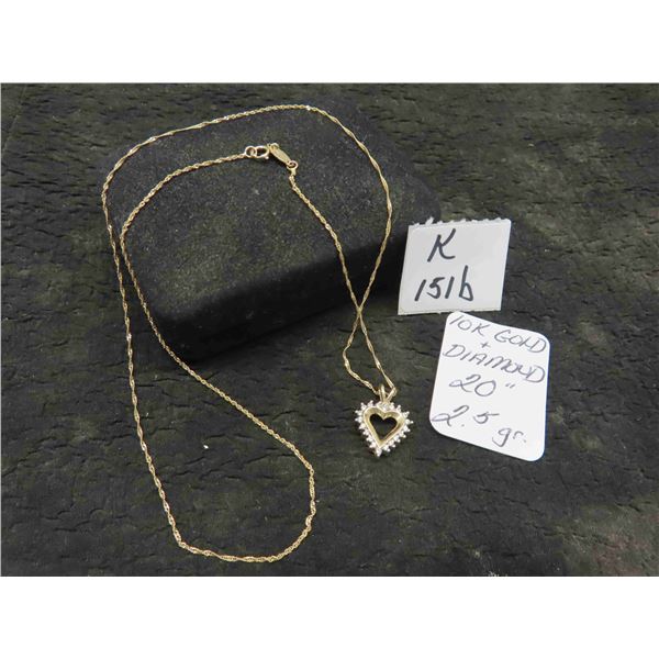 10K Gold and Diamond 20" Necklace. 