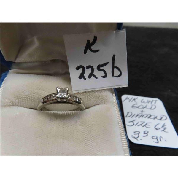 14K White Gold and Diamond Size 6.5 Ring. 