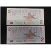 Image 3 : (6) Canadian 1986 $2 Bills 