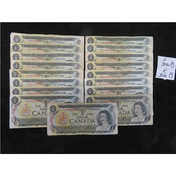 17 Canadian 1973 $1 Bills 