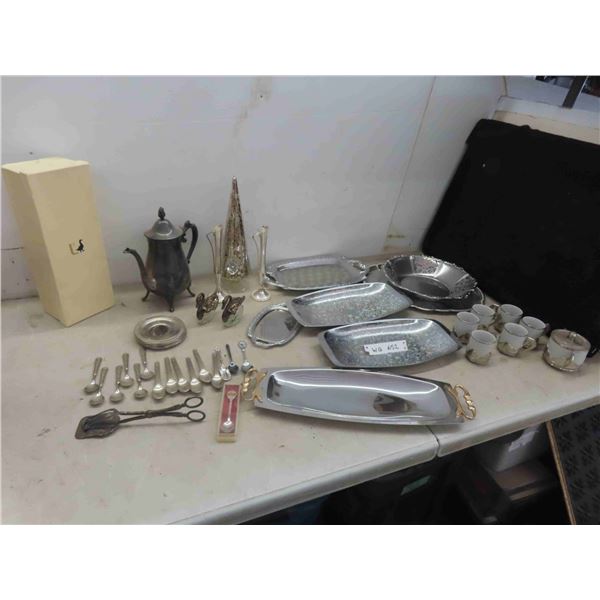 Silver Plated Serving Trays, Coffee Pot,