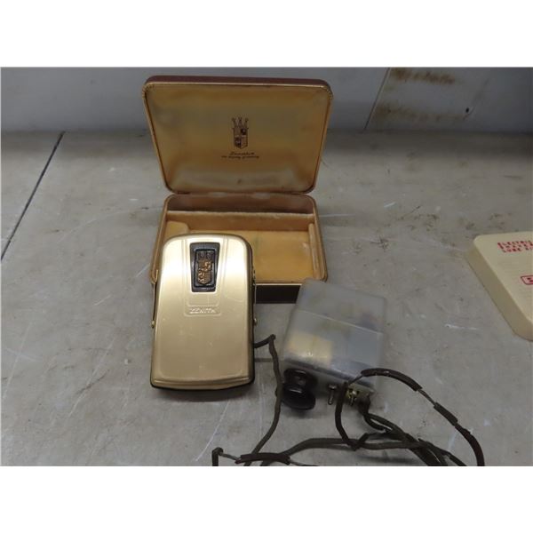 Vintage Zenith Miniature 75, Lighter, Schick Electric Shaver 