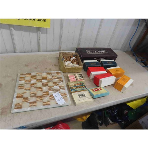 Alabaster Chess Board, Playing Cards & More 
