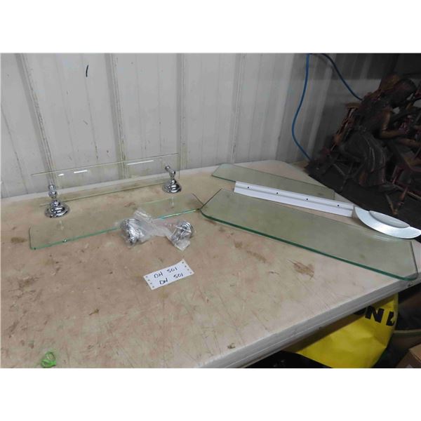 New 4 Clear Glass Shelves with Wall Brackets 8''x  24'' , 