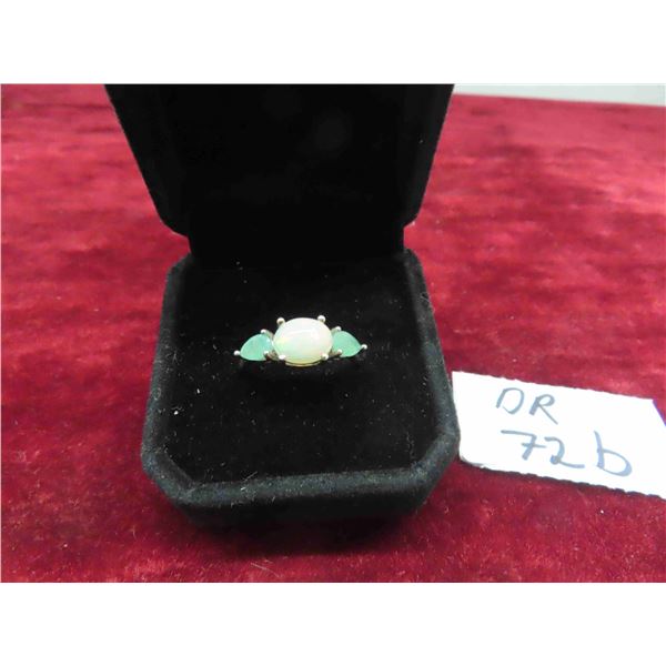 Fine Opal with 2 Emeralds Mounted on 8925 Silver
