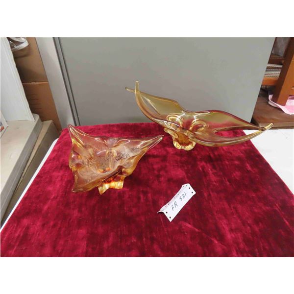 2 Amber Colored Chalet Style Pieces, No Markings