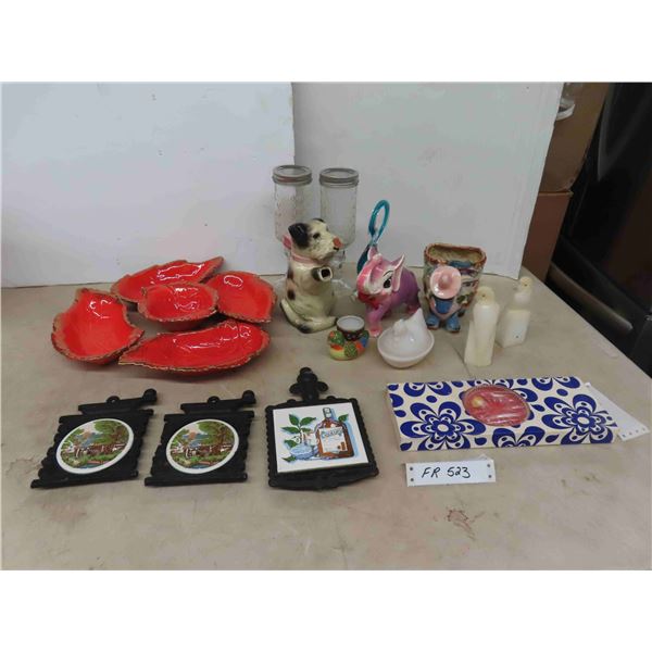 5pce Serving Dish, Tea Pot, Trivots, Glass Coasters 