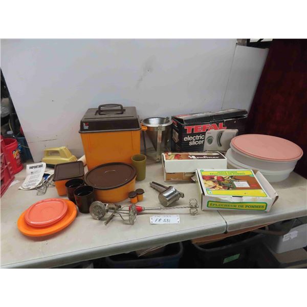 Electric Slicer, Hand Mixer, Apple Peeler, Strainer, Tupperware 