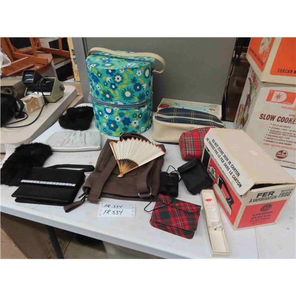 Purses, Evening Bags, Hat Box, Fur Like Collars, Travel Iron, 
