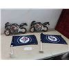 Image 1 : 2 Neat Motorcycle Clocks 18'' x 10'' , 2 Jets Car Flags