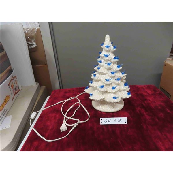 Ceramic Christmas Tree with Blue Birds as Lights 14'' High