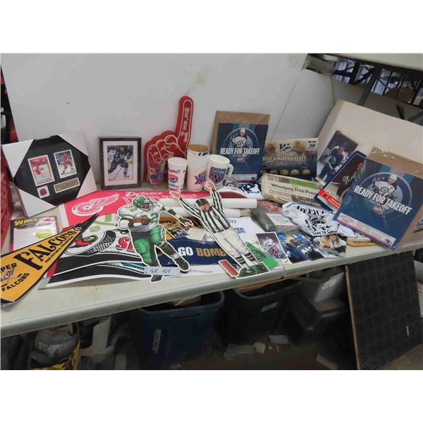 Assorted Sports Collectibles with Tote