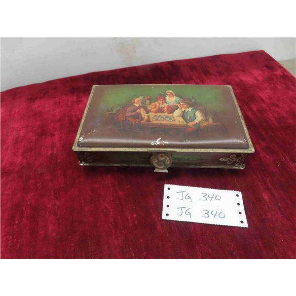 Vintage Edwardian Era Metal Humidor Cigar Tin with Men 