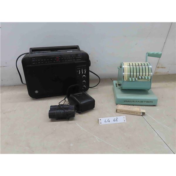 Paymaster  Cheque Writer, Tasco Binoculars , GE 