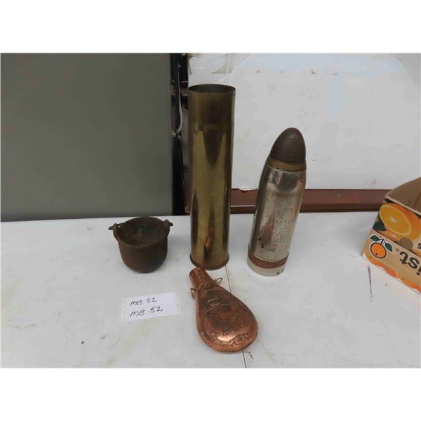 Brass Casing 75mm , Copper Gun Powder Flask , RMC Shell &