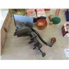 Image 7 : Metal Tins, Meat Grinder, Sad Irons, Avon Bottles with 